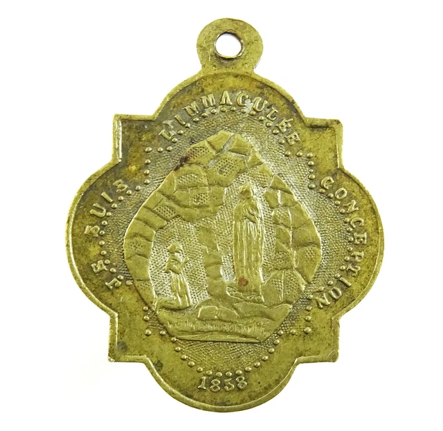 OUR LADY OF Lourdes Antique French Catholic Medal Notre Dame Basilique ...
