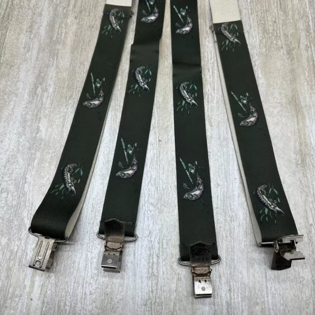 Vintage Gents Fishing Suspenders Mens Elastic Green