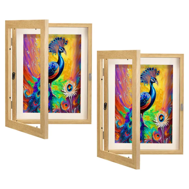 2 Pack Art Frames Magnetic Front Open Changeable for Artwork Pictures, Wood