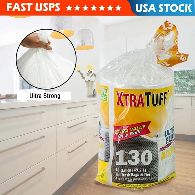 260 CT 13 Gallon Power Flex Tall Kitchen Trash Bags Strong with/ Ties