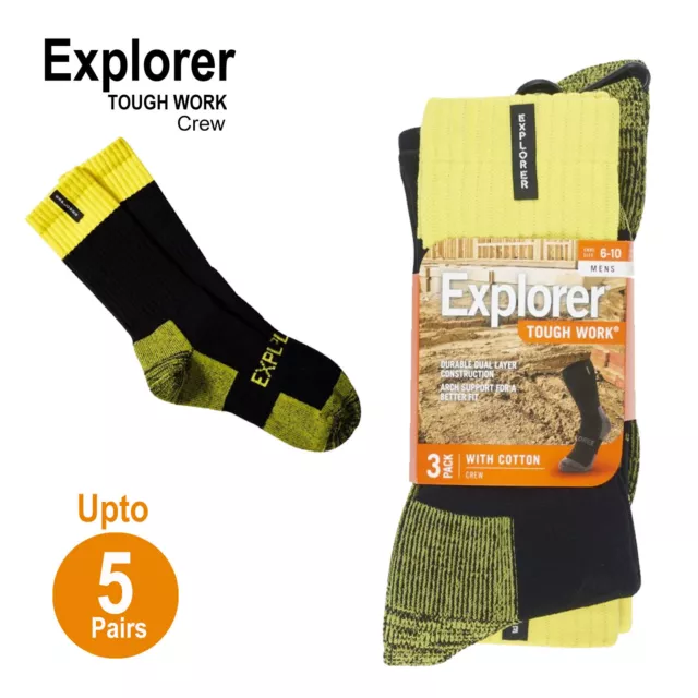 Explorer Original Men Tough Thick Work Crew Above Ankle Cotton Socks Bulk Yellow