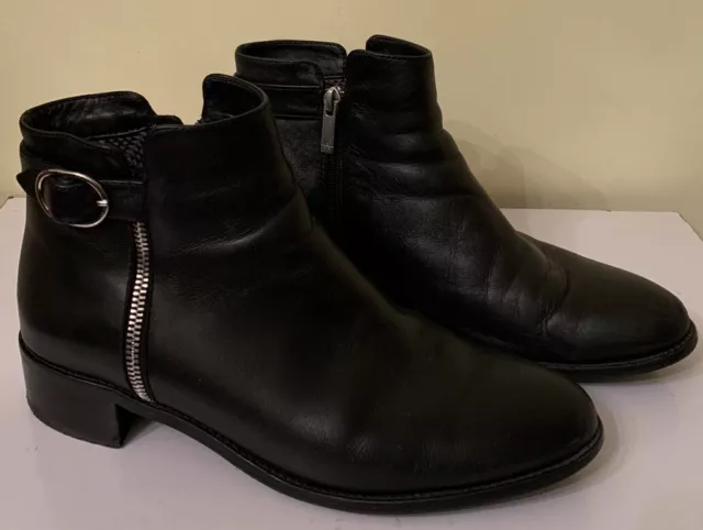 AQUATALIA Orleena Black Leather Ankle Boots Booties Size 9.5 Made in Italy