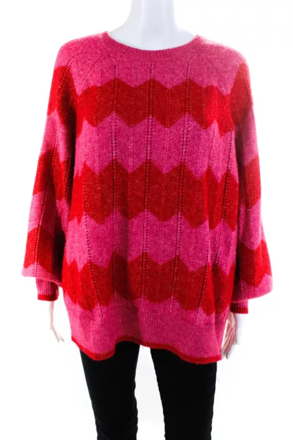 Joules Womens Zig Zag Print Ribbed Hem Long Sleeve Knit Sweater Pink Red Size 14