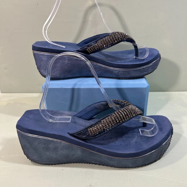 Volatile Womens Blue Wedge Flip Flop Comfort Cushion Thong Sandals Shoes Size 10