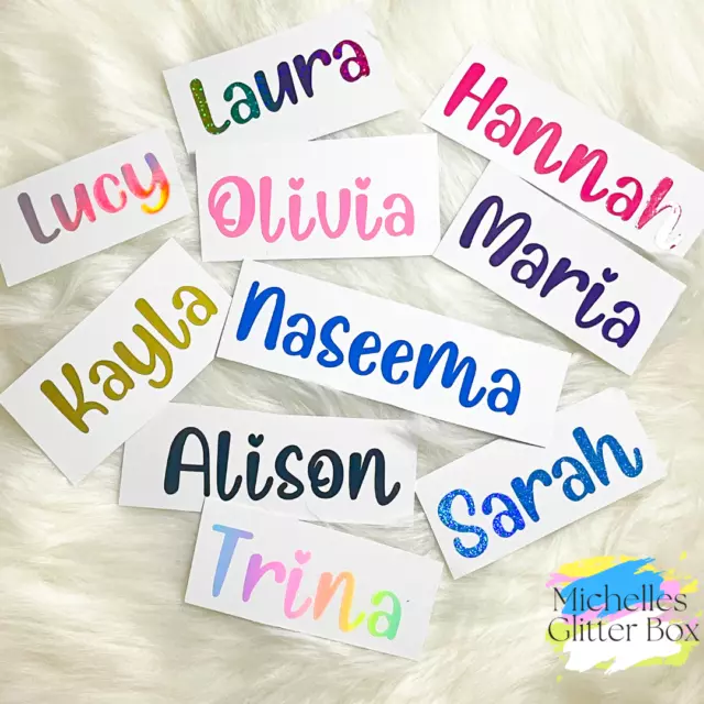 Personalised Name Sticker Vinyl Word Label Decal Bauble Water Bottle Lunch Box T