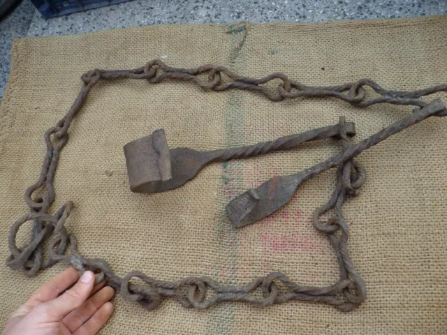Huge Antique Chimney Chain Hearth Fireplace Cooking Trammel Hook Twisted Iron