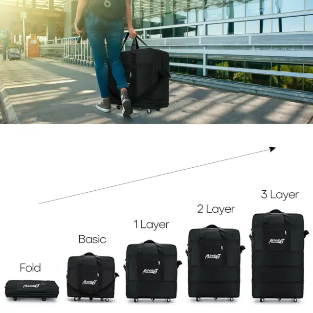 2 Pack 3 layer Expandable Rolling Wheeled Duffle Bag Luggage Spinner Suitcase 2
