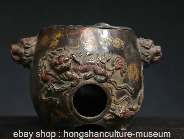 6.4" Marked Old Chinese Copper Dynasty Palace Lion Beast incense burner