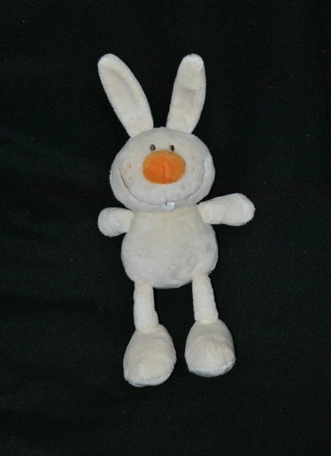 Peluche doudou lapin LILLIPUTIENS blanc crème nez orange 20/27 cm NEUF