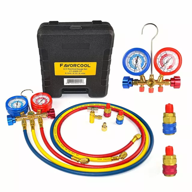 FAVORCOOL CT-536G AC Diagnostic Manifold Gauge Set R410A R134A R22 Refrigerants