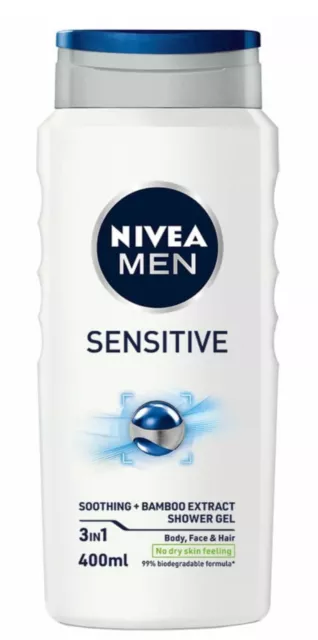 3 x Nivea Men SENSITIVE Skin The Bamboo Extract Shower Gel Body Face Hair 400ML