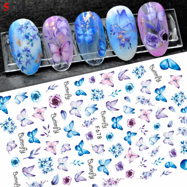 1Sheet 3D Fleur Papillon Ongle Autocollant Auto-Adhésif Manucure Art Décors @ *