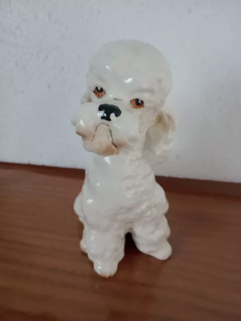 Vintage Sylvac Apricot White Colourway Sitting Poodle Dog Figure Model 2962