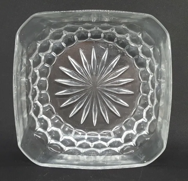 Clear pressed glass vintage Art Deco antique square bowl serving dish