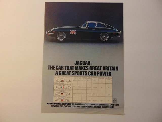 1970 JAGUAR COUPE Great Britain Flag vintage art print ad