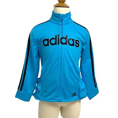 Adidas Ragazze Sportwear Giacca con Zip Blu Nero Manica Lunga Taglia 6X