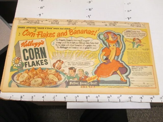 NEWSPAPER AD 1949 KELLOGG cereal box Chiquita banana doll VASELINE hair ...