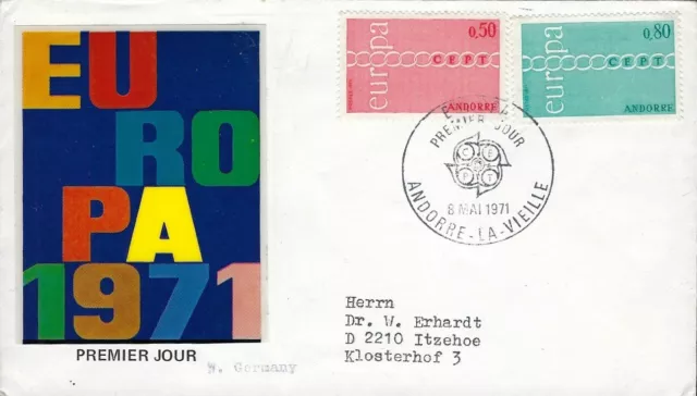 ANDORRA (FRENCH) :1971 Europa  set on illustrated First day Cover SG F231-2