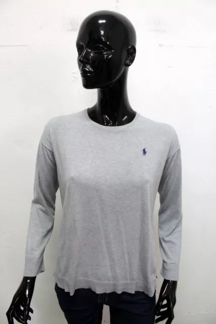 Ralph Lauren Donna Taglia M Pullover Grigio Sweater Logo Maglione Pull Logo