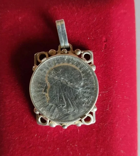 Pendentif Ancien Art Déco En Argent Massif - Pièce De Monnaie Profil Prusse 1934 - Occasion