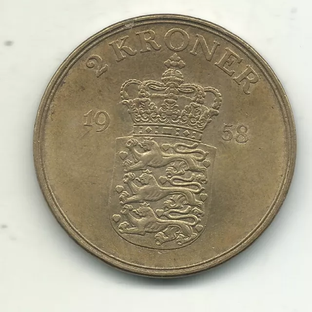 High Grade Unc 1958 Cs Denmark 2 Kroner Coin-May101