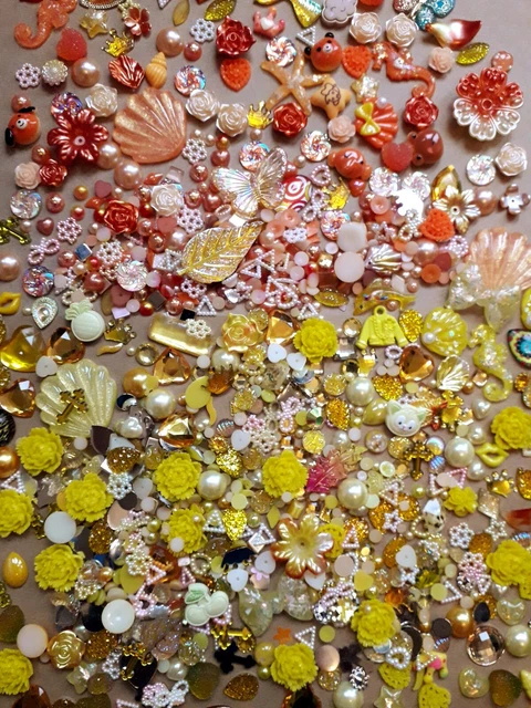 20-120pc Mixed Embellishments Cabochons Shapes Assorted Yellow Orange Craft Card