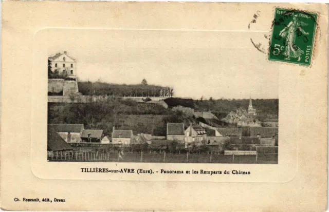 CPA TILLIERES-sur-AVRE - Panorama et les Remparts du Chateau (182637)