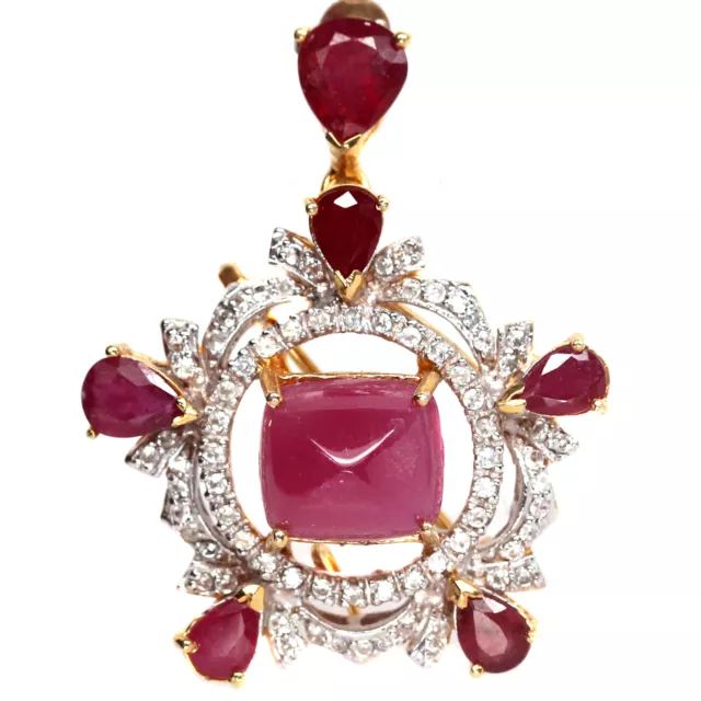 Gmestone 12 X 13 Mm. Rose Avec Rubis Rouge & Blanc Zircon Broche 925 Argent