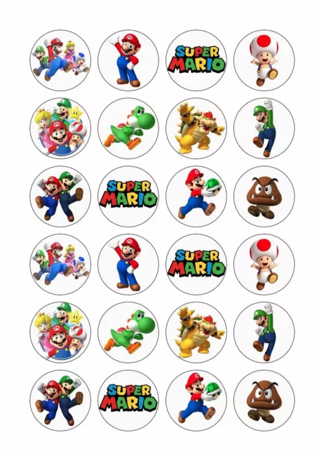 24 x SUPER MARIO Icing Cupcake Toppers Kids Birthday UNCUT Image