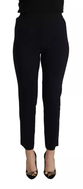 JUCCA Pants Black Viscose High Waist Tapered Cropped Trouser IT40/US6/S RRP $400