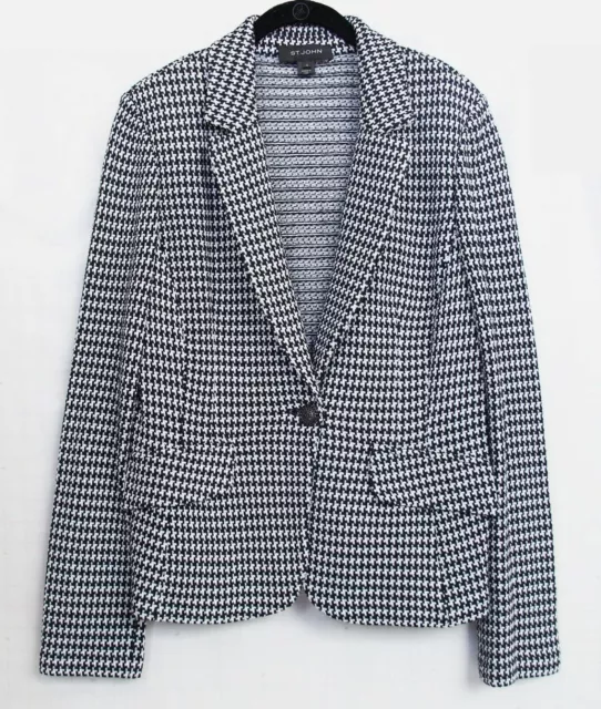 ST. JOHN Knit One Button White Black Jacket Blazer Size 12