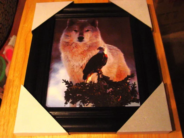Wolf And Eagle 11X13 Mdf Framed Picture Poster ( Black Frame )