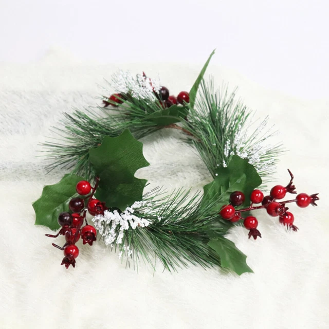 Couronnes De Bougie De Noël - Lot De 4, Diamètre 25 Cm, Pin Et Baies Rouges - Décoration Table, Cheminée, Fêtes