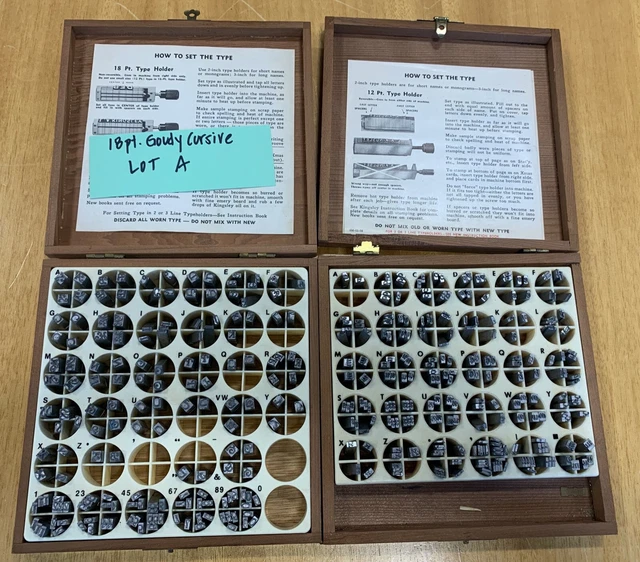 KINGSLEY HOT FOIL STAMP 18pt GOUDY CURSIVE TYPE PRINT CAPS LOWER 