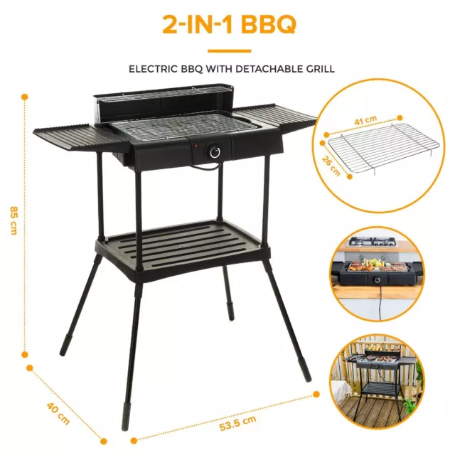 2in1 Elektrischer BBQ Grill Antihaftbeschichtet Innen Außen Tischplatte Garten 2200W 3