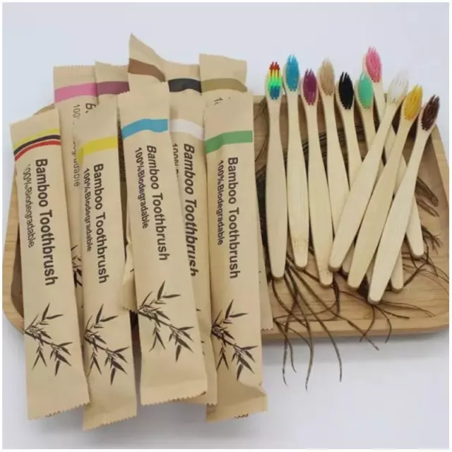 10pcs Bamboo Toothbrush Natural Disposable Biodegradable Eco Friendly Adult Soft