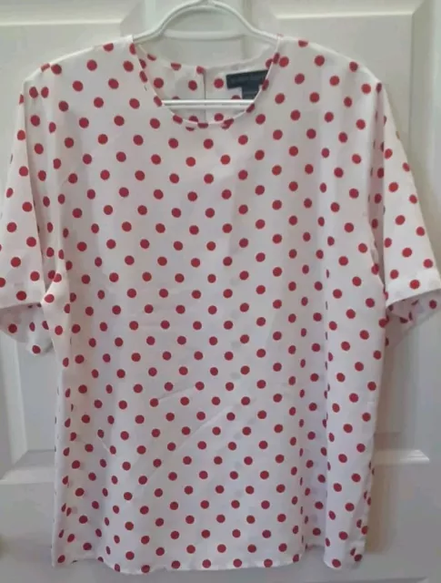 Karen Scott Red Polka Dot Womens Short Sleeve Shirt Blouse Size Medium