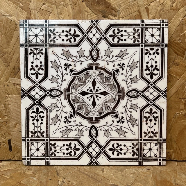 ART DECO RECLAIMED Fireplace Hearth Floor Wall Tile Brown Ivy Leaf