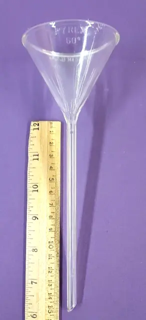 Pyrex Glass 60° Angle Fluted Filling Funnel, Long Stem, 65mm ID, Lab Glassware