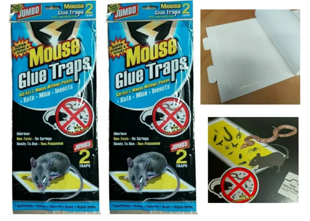 Jumbo Rats Insect Mouse Glue Traps Super Strong Sticky  Peanuts Scent 4 Traps