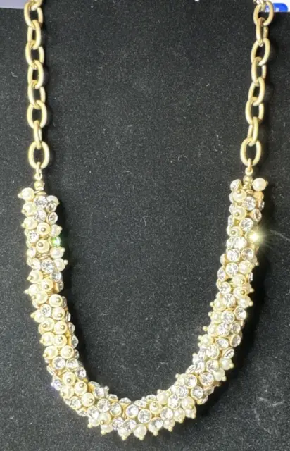 J.Crew Diamond Rhinestone And Pearl Statement Necklace In Matte Gold Tone