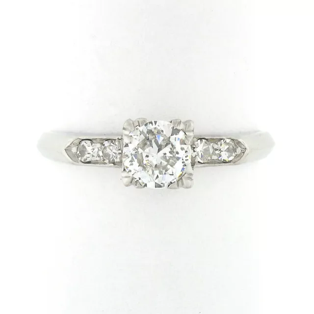 Antique Platinum Old European Diamond Solitaire w/ Accents Engagement Ring