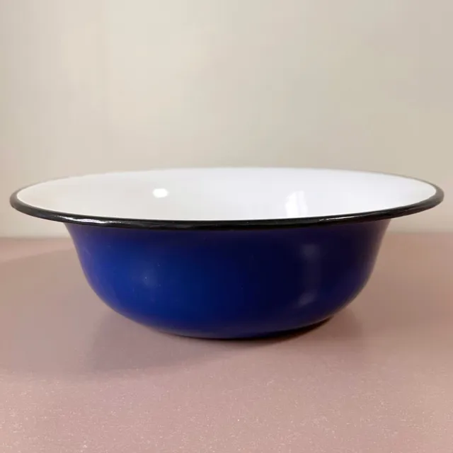 Rich Blue Large Enamelware Salad Bowl Shabby French Country Style Soviet USSR