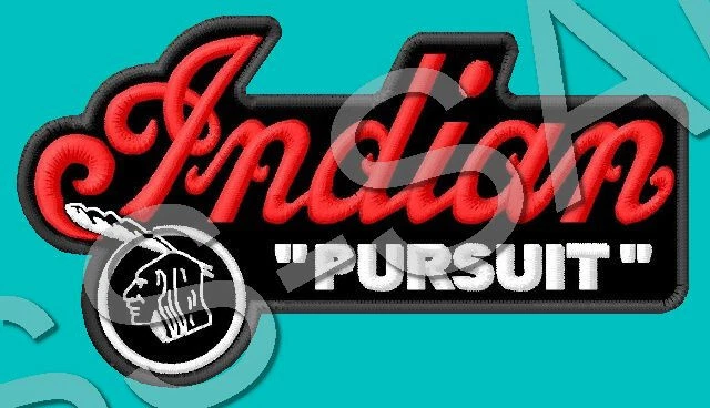 =====INDIAN PURSUIT EMBROIDERED PATCH=====IRON/SEW ON ~4-1/2"x 2-1/2" MOTORCYCLE