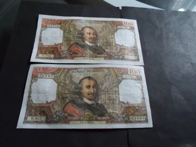 France: 2 billets de 100 francs corneille 1974/1975