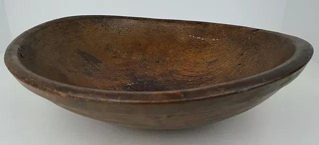 Antique Primitive Turned 13" Wooden Dough Bowl Old Folk Art Country Farmhouse