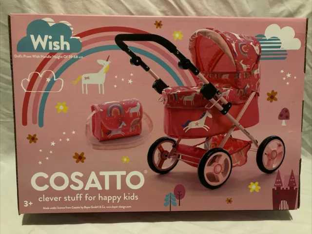 COSATTO WISH UNICORN DOLL PRAM & BAG. For Happy Kids Brand New