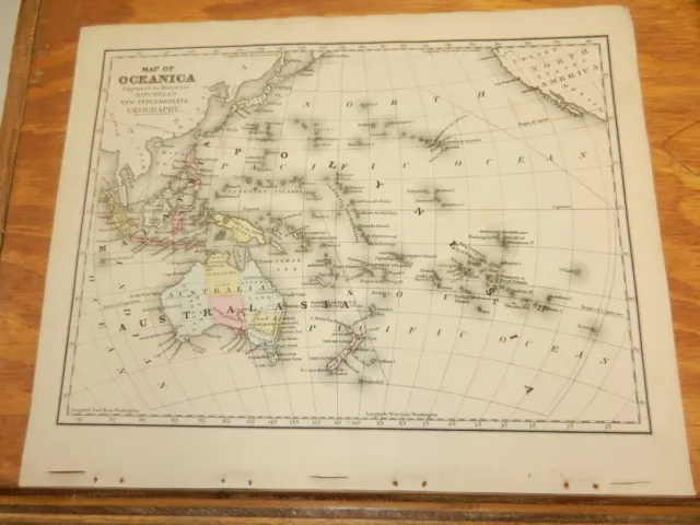 1876 Mitchell Antique COLOR Map/// OCEANICA  // Oceania