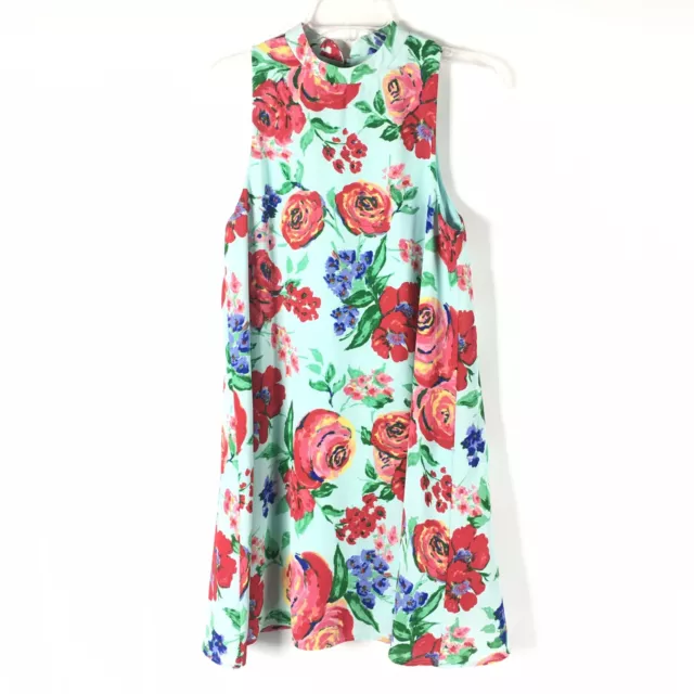 NWOT Everly Womens Floral Print Bright Summer High Neck Dress Sz S Mint Green