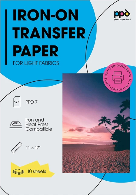 PPD Inkjet Premium Iron-On Light T Shirt Transfer Paper 11 X 17 Pack of 10 Sheet